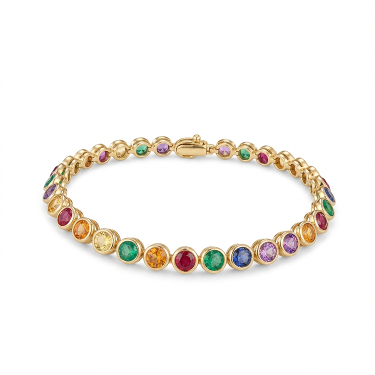 Natural Rainbow Gemstone Tennis Bracelet