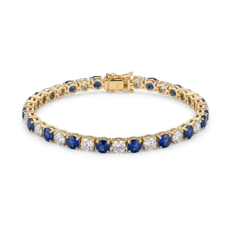 Natural Sapphire & Diamond Line Bracelet