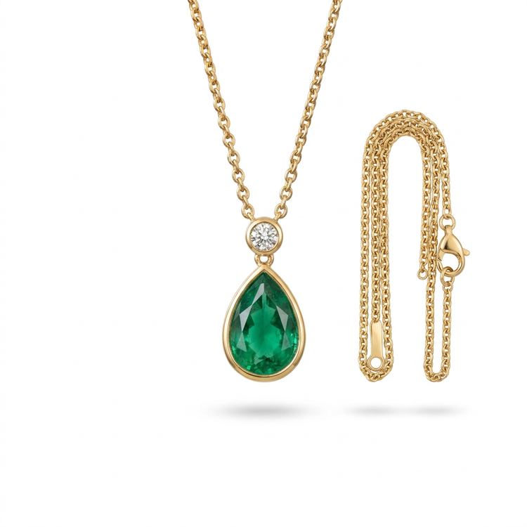 Natural Emerald & Diamond Drop Pendant