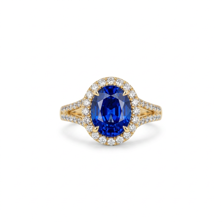Natural Sapphire & Diamond Halo Ring